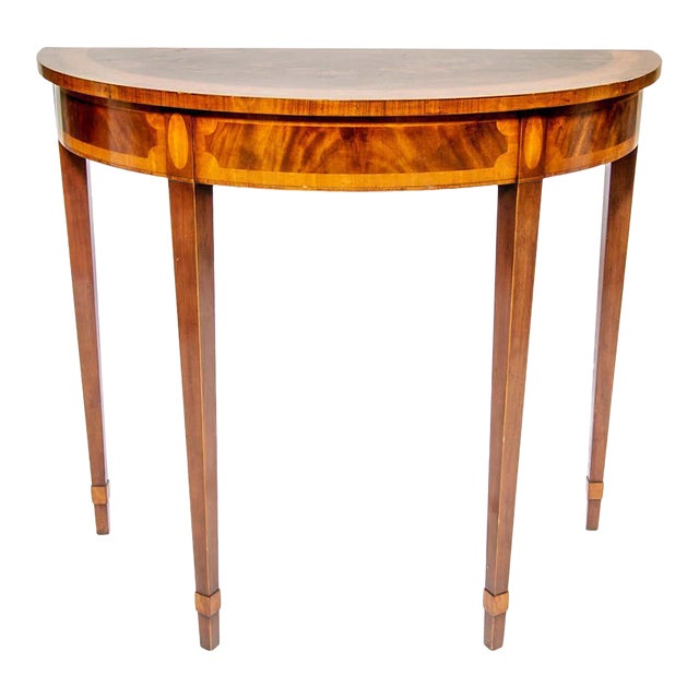 Mid 20th Century RBC Neoclassical Directoire Mahogany Inlay Demilune Table For Sale