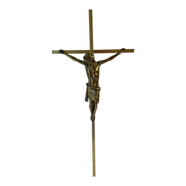 Vintage European Brass Crucifix For Sale