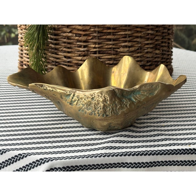Vintage Palm Beach Style Solid Brass Clam Shell Catchall Bowl For Sale - Image 10 of 18