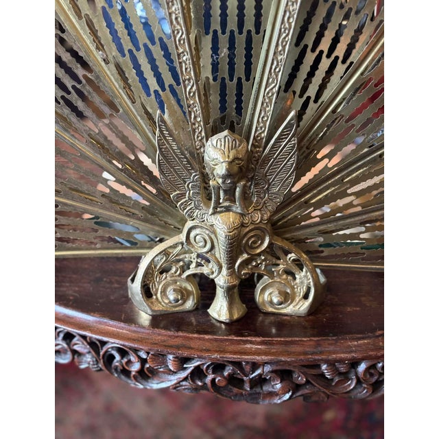 Antique Brass Peacock Fan Fire Screen For Sale - Image 10 of 10