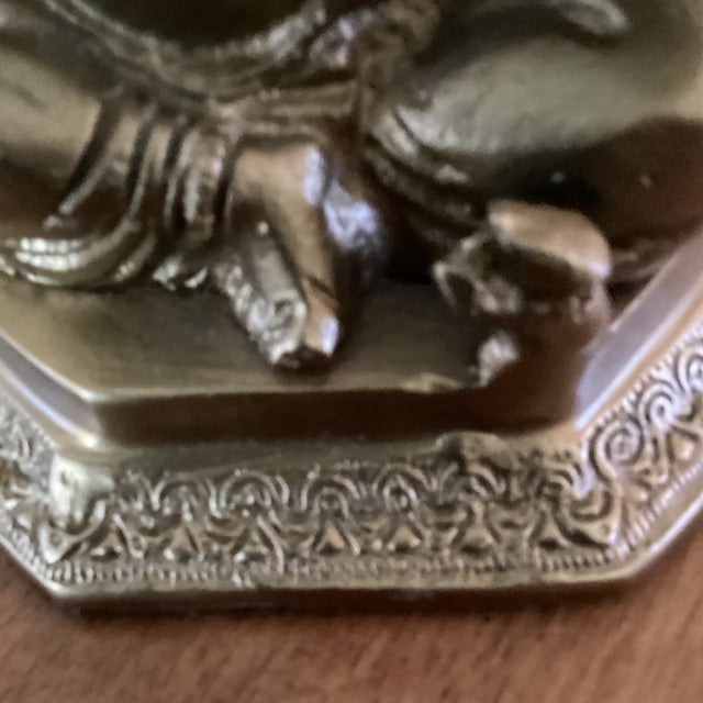 Brass Vintage Handcrafted Solid Brass Hindu God Lord Ganesha Statue Sitting on the Lotus For Sale - Image 8 of 12