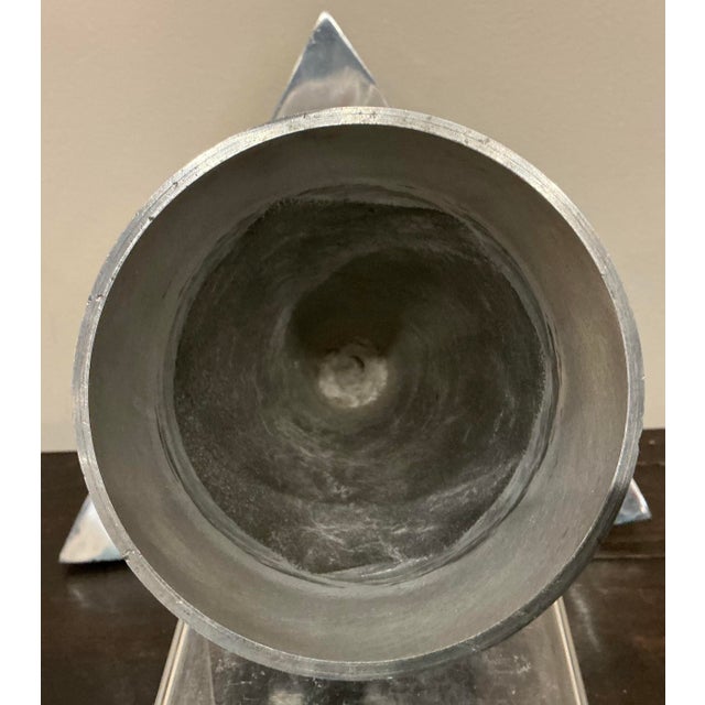 Mid-Century Modern Mid 20th Century Modernist Heavy Cast Aluminum Vase With Triangular Aluminum Base on Brass Feet For Sale - Image 3 of 3