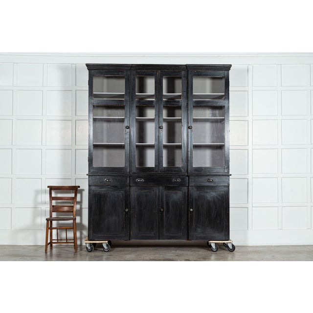 19th Century English Ebonised Pine Breakfront Housekeepers Cabinet For Sale - Image 12 of 14