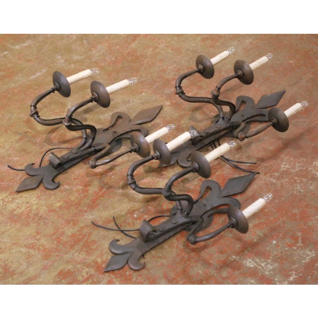 Gothic Early 20th Century French Gothic Revival Wrought Iron Wall Sconces, Set of 3 For Sale - Image 3 of 10