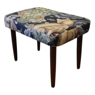 Danish Stool in Teak with the Linen Fabric Forest from Morris & Co, 1960s For Sale