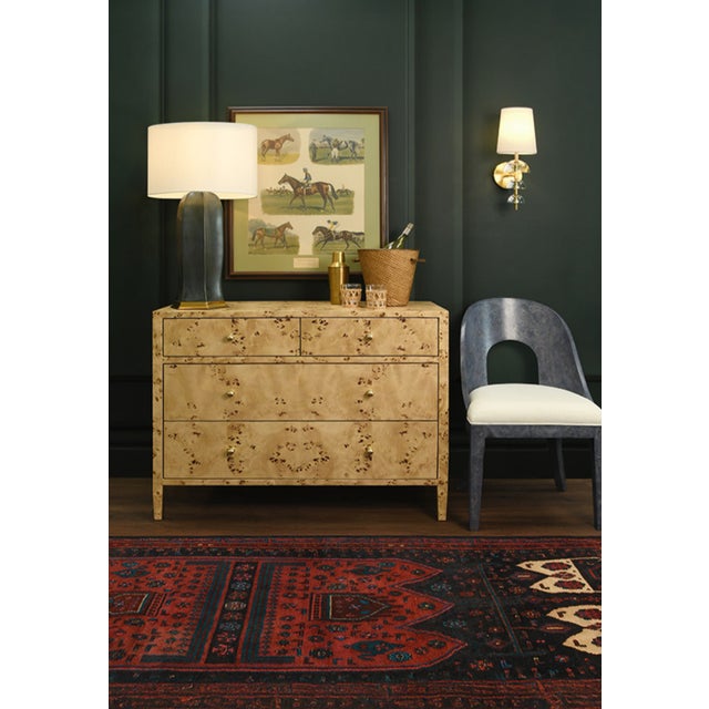 Tan Matthew Izzo Home Michelle Light Burlwood Four Door Chest With Glass Top and Brass Knobs For Sale - Image 8 of 9