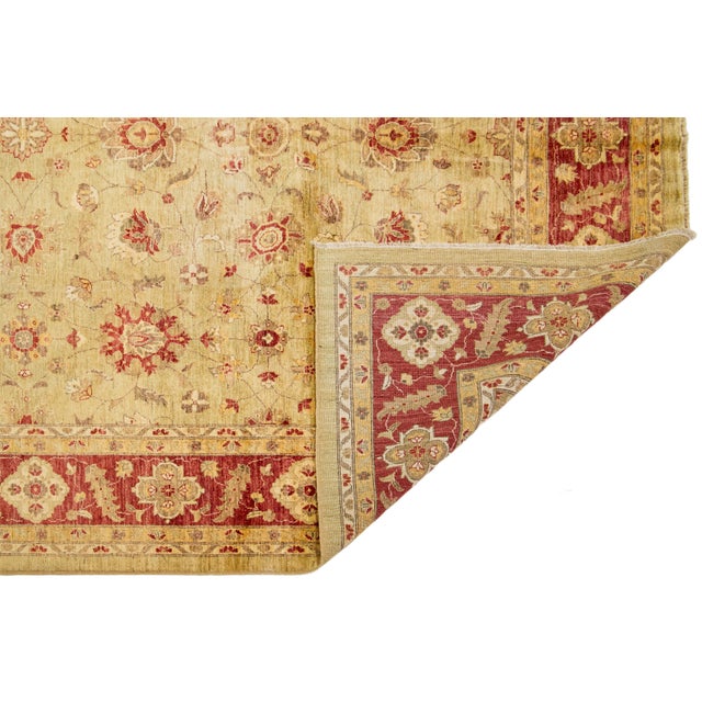 Modern Modern Handmade Wool Rug in Gold With Floral Design For Sale - Image 3 of 9