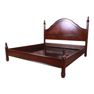 Holly Hunt Modern Carved Mahogany King Size Poster Bed For Sale