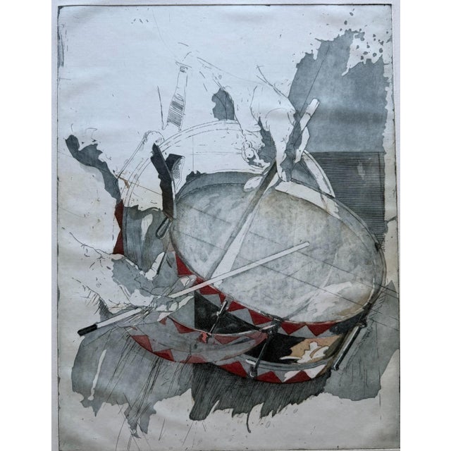 This exceptionally dynamic print bears the striking, handwritten title "THE DRUM." The work is a masterful, partly colored...