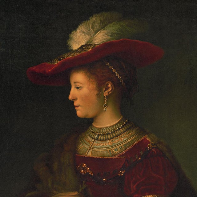 Print size: 11x14" Framed size: 17x20" This dark and moody Dutch portrait print features Saskia van Uylenburgh, the wife...