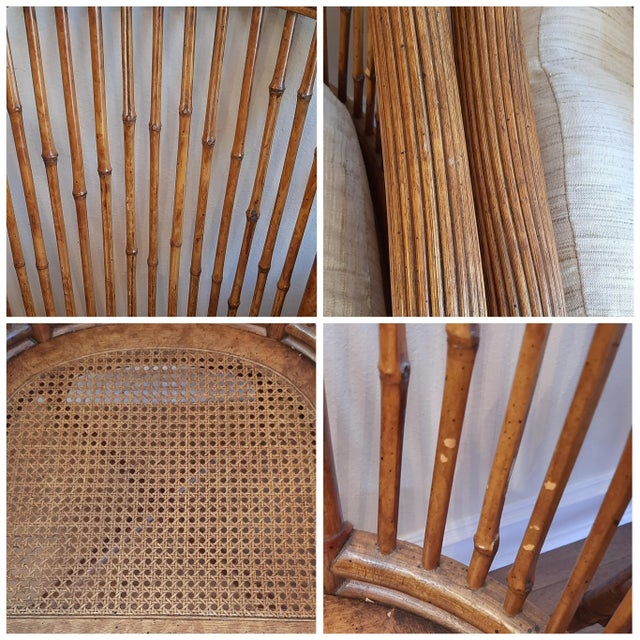 Matching Chinoiserie Bamboo Rattan Cane Club Chairs Set For Sale - Image 12 of 13
