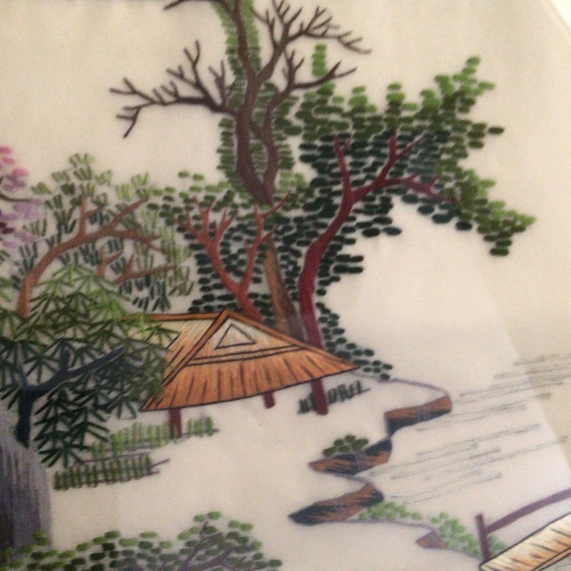 1970 Asian Silk Embroidery Landscape River Scene For Sale - Image 9 of 12