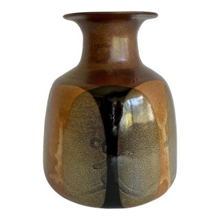 1970's Organic MCM Glazed Ceramic Pottery Vase For Sale