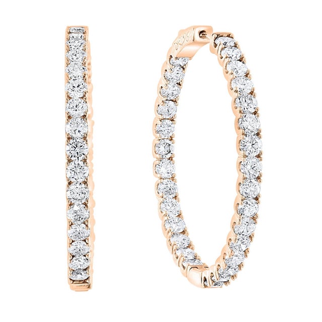 Contemporary 7.92 Carat Diamond Inside Out Hoop Gala Cocktail Earrings in 14 Karat Rose Gold For Sale - Image 3 of 18