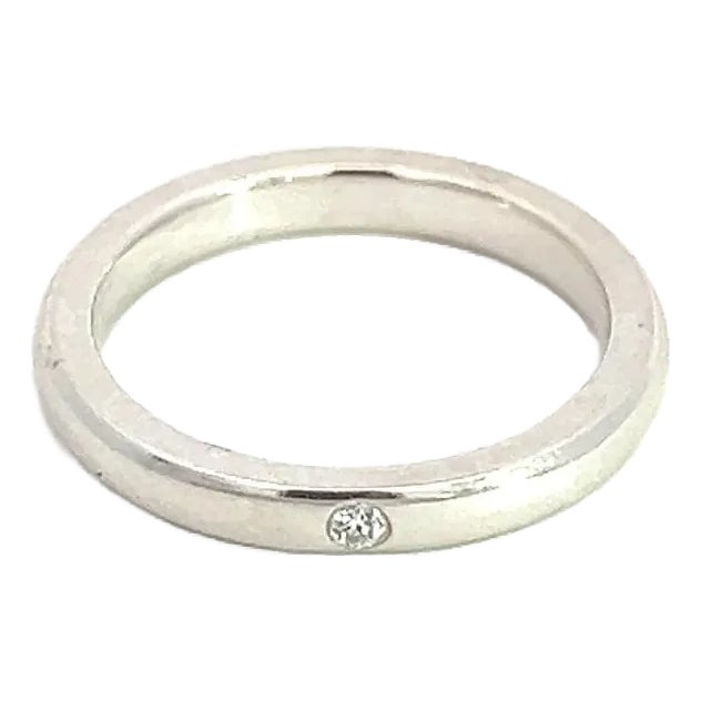 1990s Tiffany & Co Estate Diamond Ring 4.5 Sterling Silver 2.5 mm By Peretti, Size 4.5 For Sale