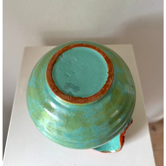 Aqua Art Deco Handmade Turquise and Coral Vase from Upsala Ekeby, Sweden, 1930s For Sale - Image 8 of 9