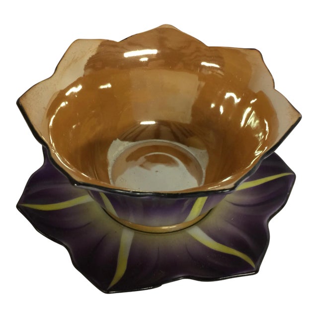 Vintage Hand Painted Opalescent Bowl and Plate For Sale