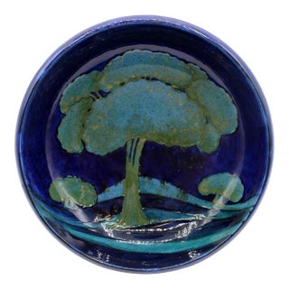 Circa 1925 "Moonlit Blue" Ceramic & Pewter Compote Bowl by Moorcroft, England For Sale
