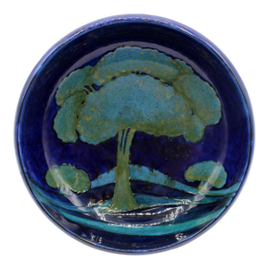 Circa 1925 "Moonlit Blue" Ceramic & Pewter Compote Bowl by Moorcroft, England