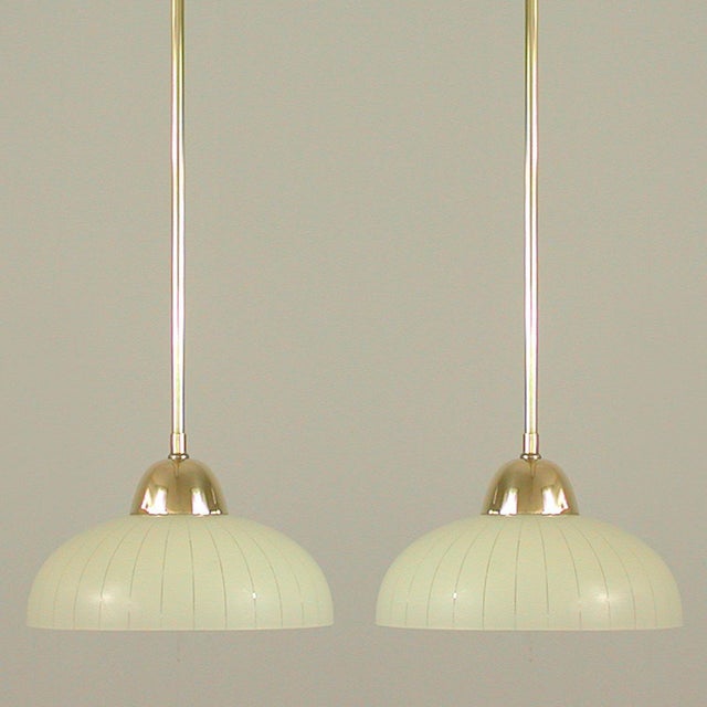 Swedish Striped Glass and Brass Pendants, 1950s, Set of 2 For Sale - Image 15 of 16