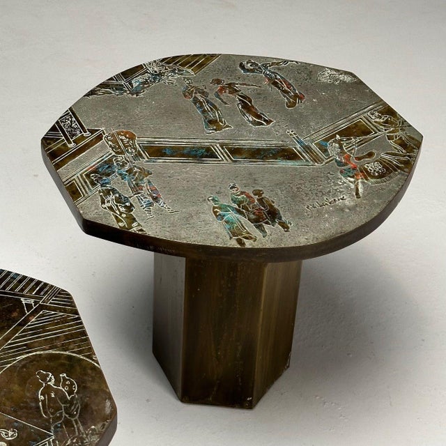 Philip and Kelvin LaVerne Philip and Kelvin LaVerne, Mid-Century Modern, Tao Side Tables, Bronze, 1960s - A Pair For Sale - Image 4 of 12