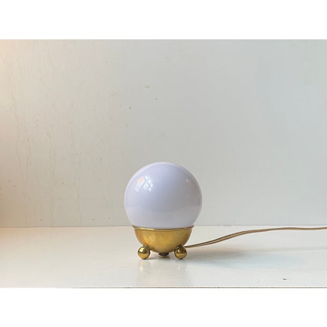 Small Vintage Scandinavian Snow Ball Table Light in Brass and Acrylic, 1970s For Sale - Image 3 of 9