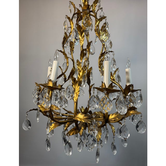 Mid-Century Modern Vintage Italian Gilt Tole Mid-Century Modern Chandlier For Sale - Image 3 of 15