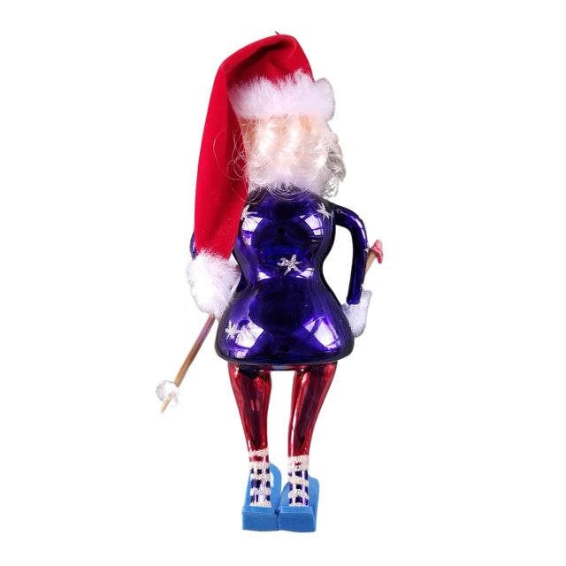 English Vintage Artisan Crafted Blown Glass Snow Skier Christmas Ornament For Sale - Image 3 of 8