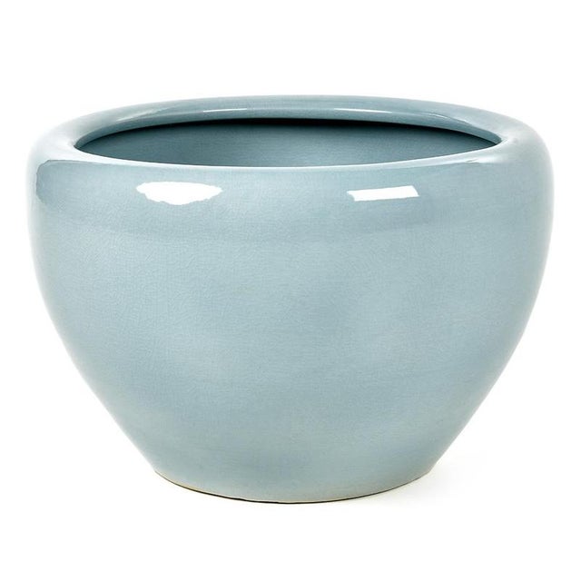 Glazed Blue Ceramic Planter For Sale - Image 6 of 6