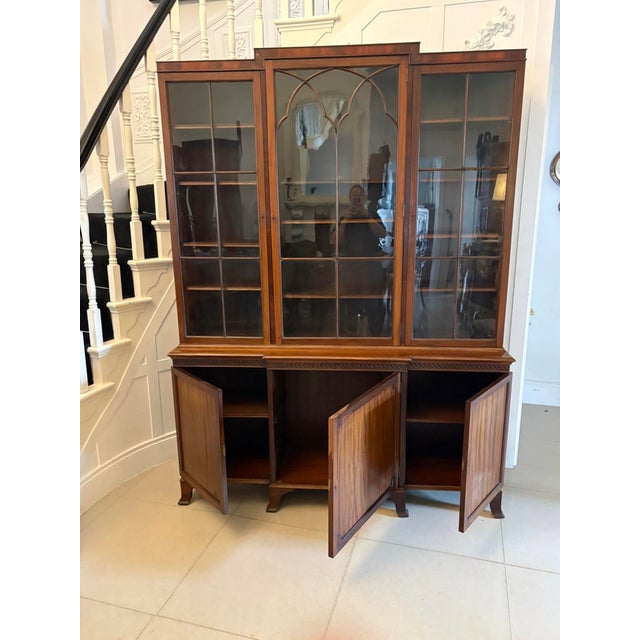 Antique Edwardian Mahogany Breakfront Bookcase, 1900s For Sale - Image 3 of 10