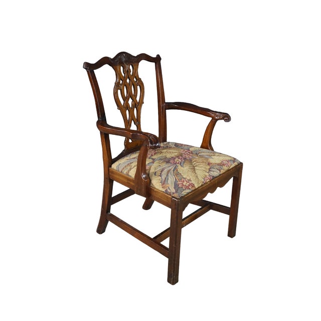 English Antique Chippendale Style Interlaced Back Mahogany Armchair Dining Desk Chair For Sale - Image 3 of 18