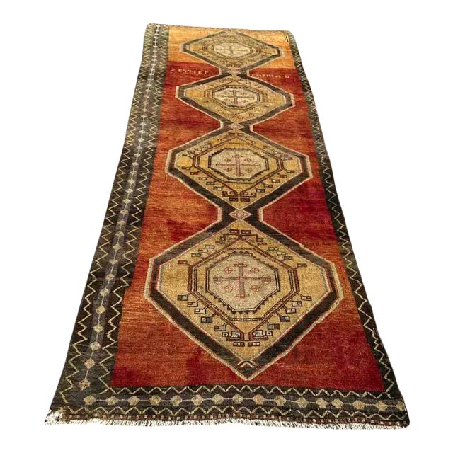 Geometric Design Turkish Handmade Runner Rug - 44" X 125" For Sale