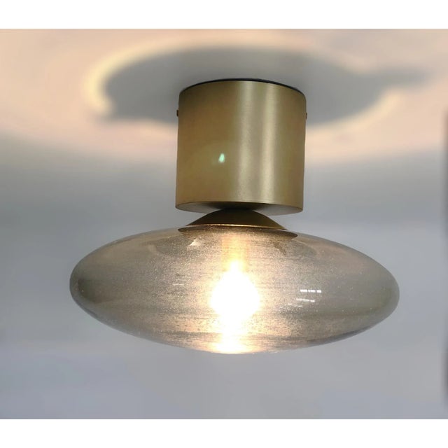Italian 21st Century Satin Brass and Smoky Uno Flush Mount by Fabio LTD For Sale - Image 3 of 3