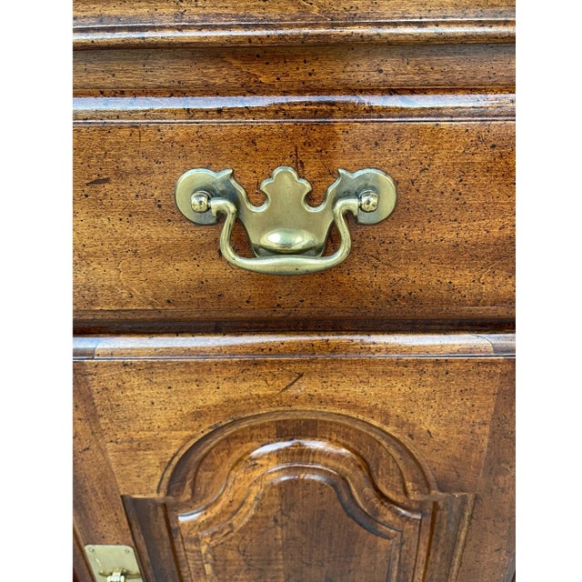 Vintage Cherry Wood Sideboard With Brass Handles and Pulls Linned Drawers For Sale - Image 12 of 12