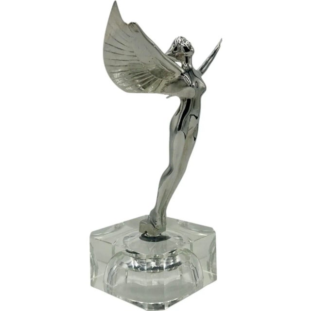 Silver Vintage Aurora Goddess of Dawn Moon Radiator Mascot Hood Ornament Car For Sale - Image 8 of 12