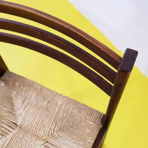 Vintage Brown Wooden Chair with Woven Straw Seat For Sale - Image 4 of 9