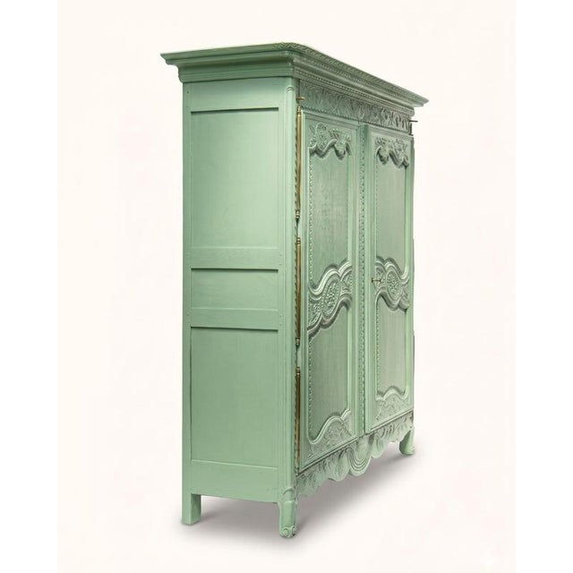 Early 19th Century French Pistache Green Marriage Armoire For Sale - Image 4 of 17