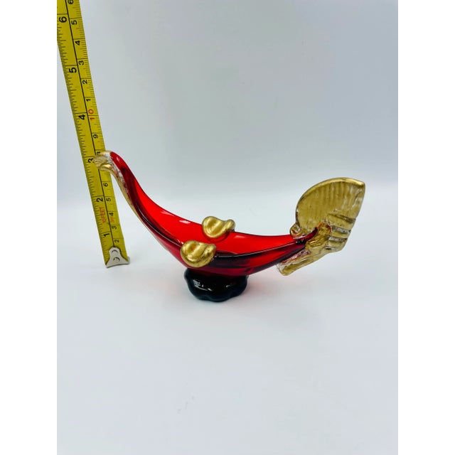 Mid 20th Century Ruby & Gold Murano Art Glass "Gondola" Sculptures - Set of 2 For Sale - Image 11 of 13