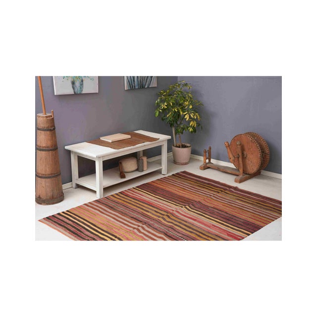 Striped Vintage Decorative Kilim Rug - 5`2" X 6`10" For Sale - Image 4 of 6