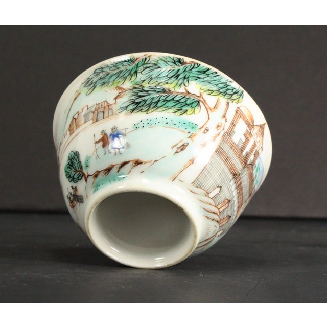 Fine Pair of Qianlong (1735-1796) Chinese Tea Cups Bowls W. Landscape Scenery For Sale - Image 13 of 18