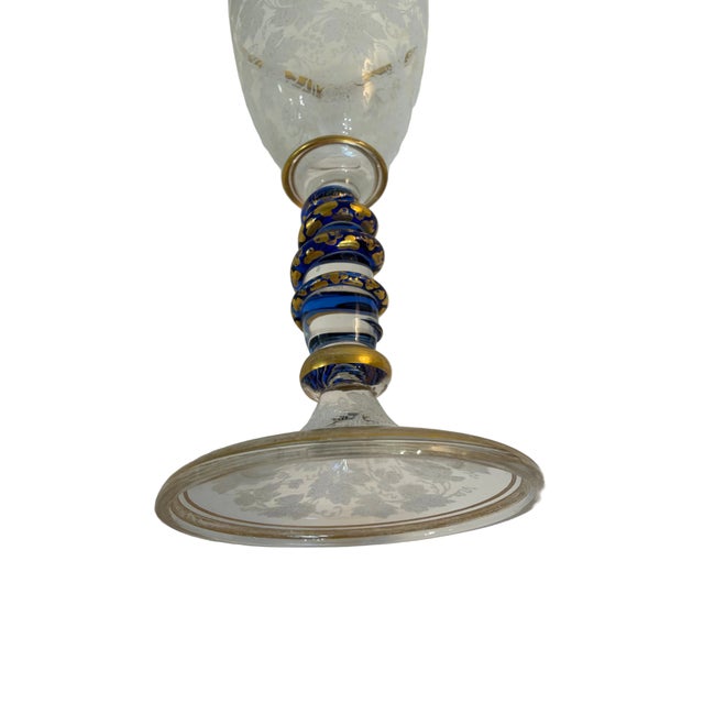 Bohemian Art Glass Wine Glasses With Cobalt Serpent Attributed to Harrach Bohemian Glass For Sale - Image 9 of 9