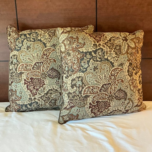 These are a lovely traditional pair of tapestry style decorative pillows. They are a thick, durable fabric in a Paisley...