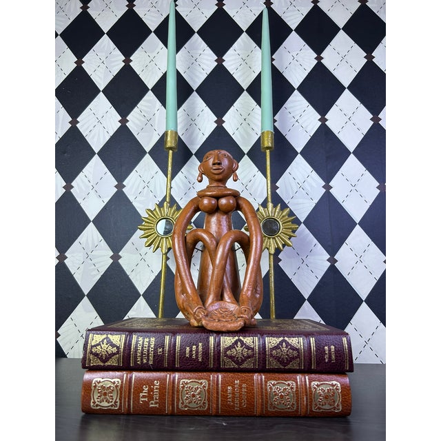 Vintage Indian Terracotta Seated Woman Folk Art Sculpture, 10" For Sale - Image 9 of 18