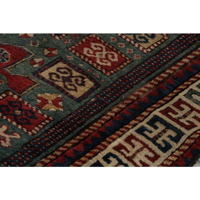 Late 18th Century Antique Tribal Kazak Rug, in Teal, With Geometric Patterns, From Rug & Kilim For Sale - Image 5 of 9
