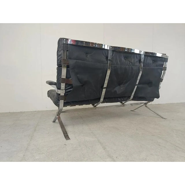 Vintage Black Leather and Chrome Sofa, 1970s For Sale - Image 7 of 11