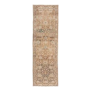 1960s Vintage Persian Beige Handmade Floral Wool Runner For Sale