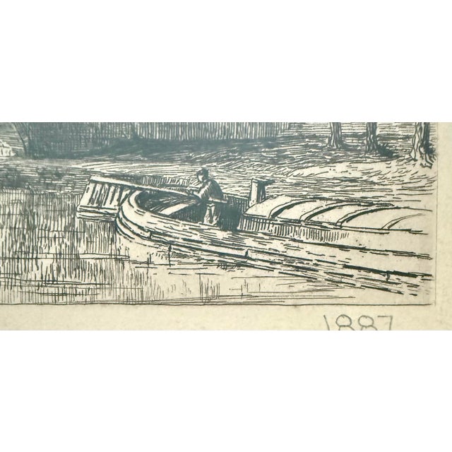 Tan Antique 1887 Original Framed Ernest George “Ancient Bridge & City Wall” Copper Plate Etching For Sale - Image 8 of 12