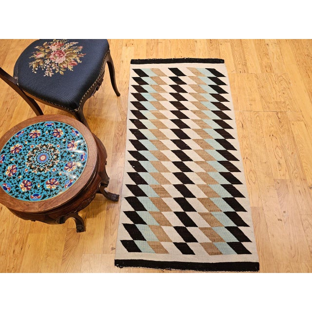 Native American Vintage Navajo Rug, Eye Dazzler Pattern, Wool & Cotton, Native American Wall Art, 3x5 For Sale - Image 3 of 12