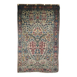 Early 20th Century Persian Kerman Lavar Rug, Hand-Knotted Wool, Allover Floral Pattern, Ivory & Green, 3x5 For Sale