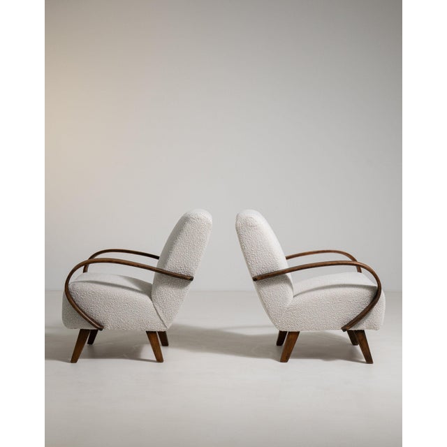 1950s 1950-1959 Czech Republic Warm Ivory Boucle Pair Of Bentwood-Arm Lounge Chairs For Sale - Image 5 of 11